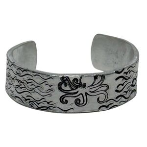 Handmade octopus in ocean silver hypoallergenic aluminum adjustable cuff‎ ring